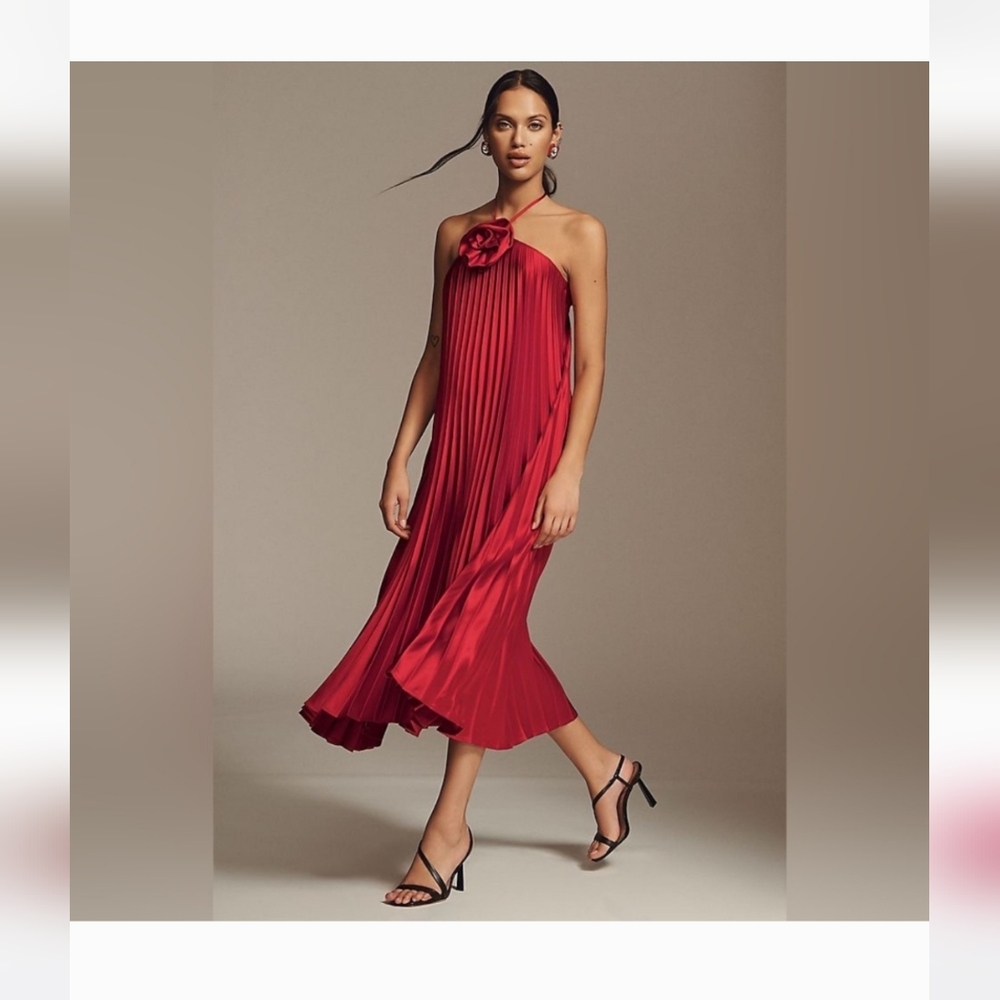 NWT Elegant Red Pleated Midi Dress Delfi Collective AT anthropologie S